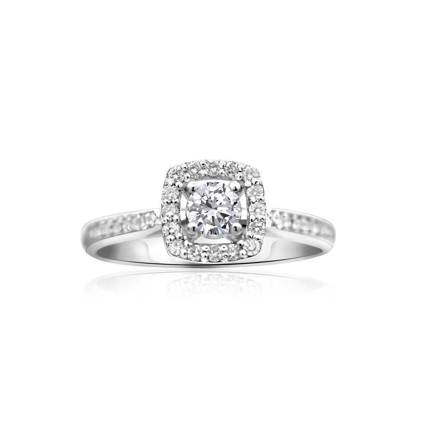 Square Diamond 0.43ct Halo Engagement Ring Gold Pave Band, 14K or 18K Customized Gold Band Anniversary Stackable Modernist Rings for Her