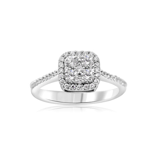 Square Diamond 0.47ct Engagement Ring 14K or 18K Solid Gold Band Ring, Natural Round Diamonds Stacking Anniversary Ring Gift for Women