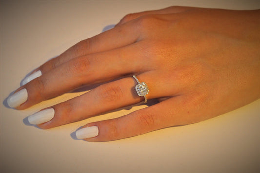 Square Diamond 0.47ct Engagement Ring 14K or 18K Solid Gold Band Ring, Natural Round Diamonds Stacking Anniversary Ring Gift for Women