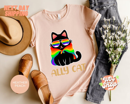 Pride Ally Cat Shirt, Retro Rainbow Colors Cat Ally Shirt, Funny Pride Shirt, Cat Pride Shirt