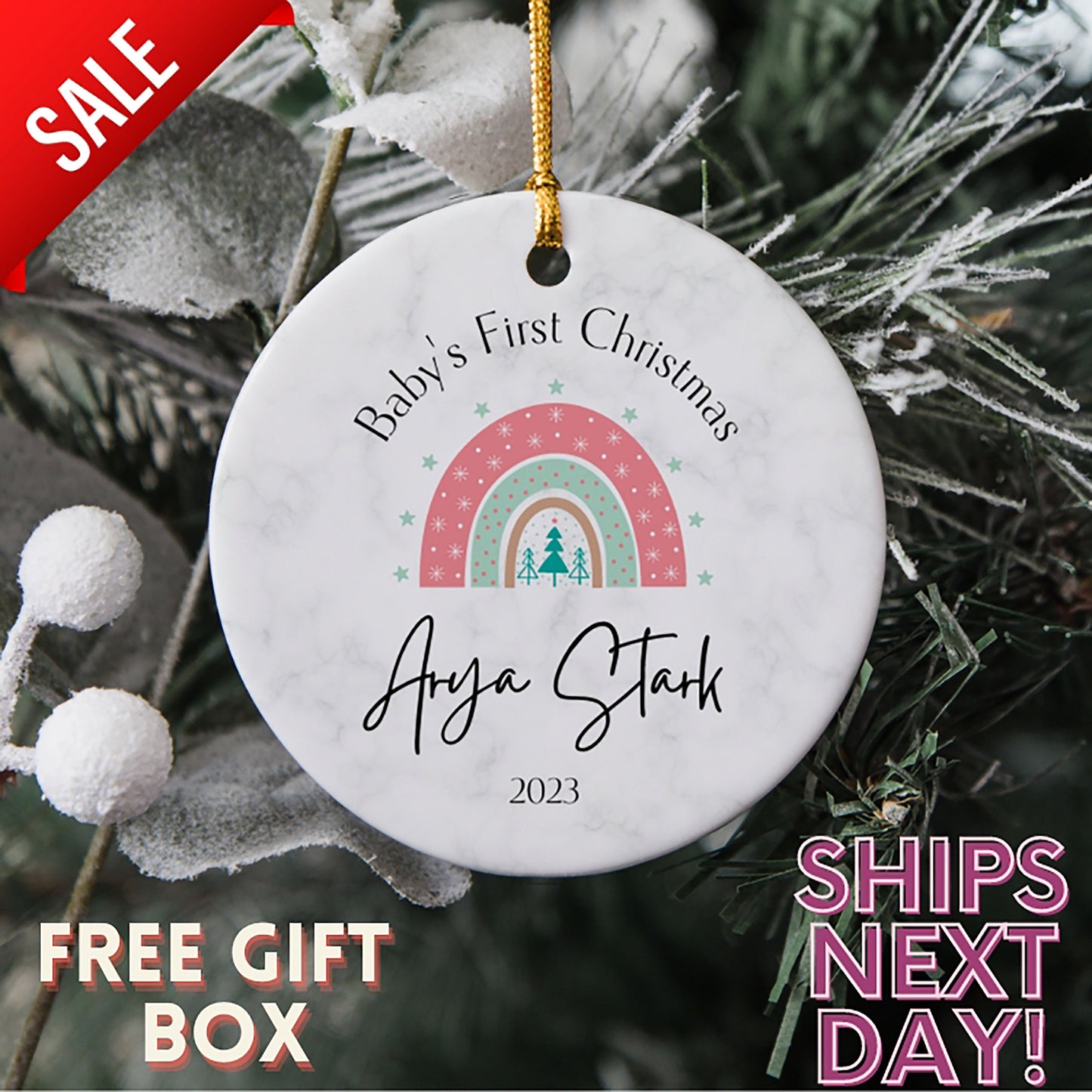 Baby's First Christmas Ornament-Personalized First Christmas Baby Ornament Custom Baby Name Christmas Ornament-2023 Baby First Christmas