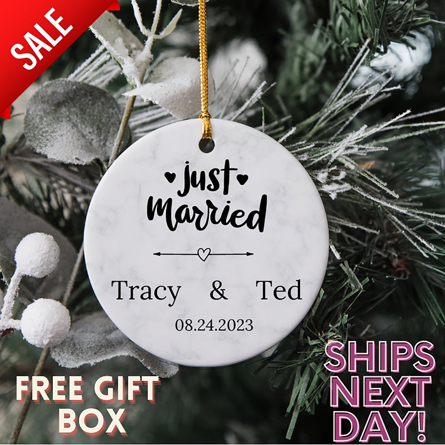 Just Married Ornament 2023  - Mr and Mrs Christmas Ornament - Our First Christmas Married as Mr and Mrs Ornament - Couple Ornament