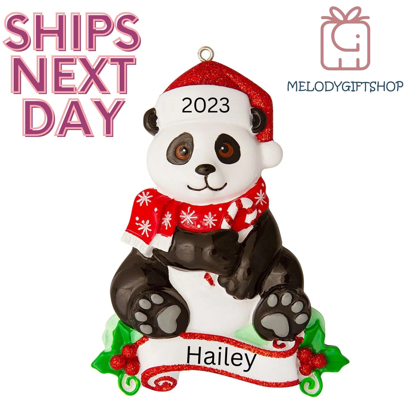 Personalized Panda Kids Christmas Ornament