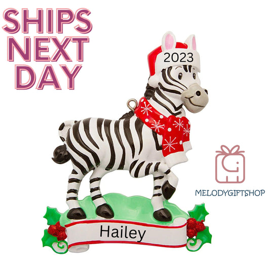 Personalized Zebra Kids Christmas Ornament