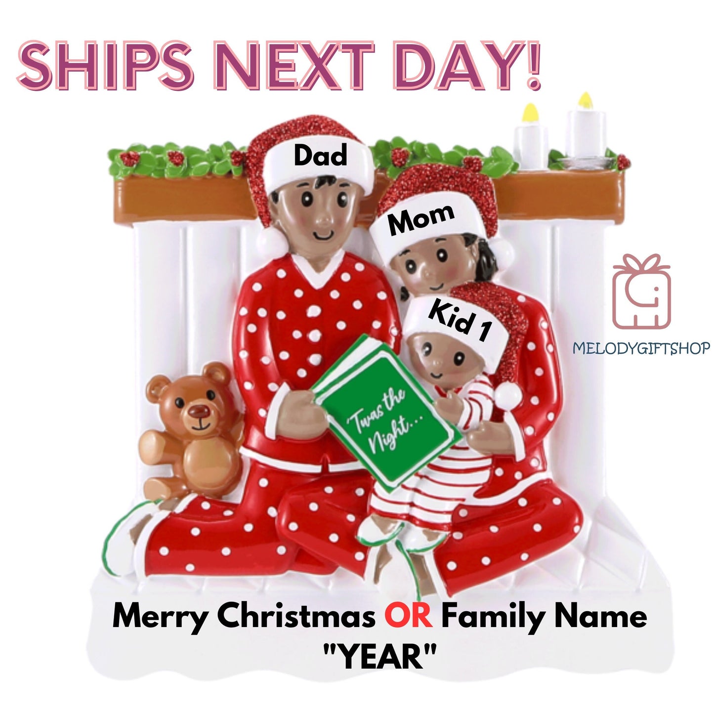 African American Christmas Family Ornaments 2024 - Family Christmas Ornament Personalized 2023 - Ornament for Christmas Family of 2 3 4 5 6