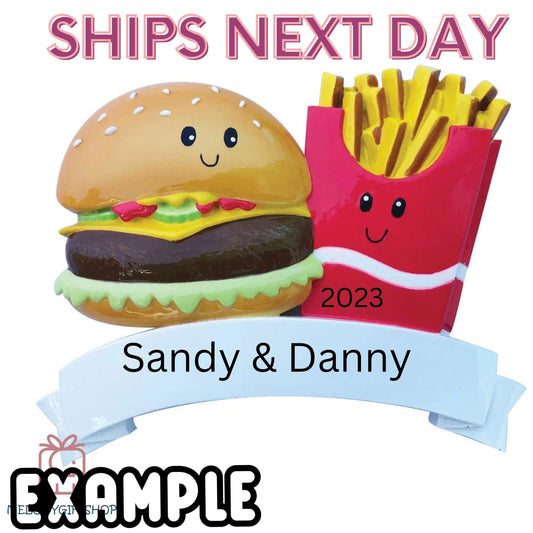 Burger & Fries - Personalized Christmas Ornament Couple Personalized Christmas Ornament,Couple Ornament Cheeseburger Ornament