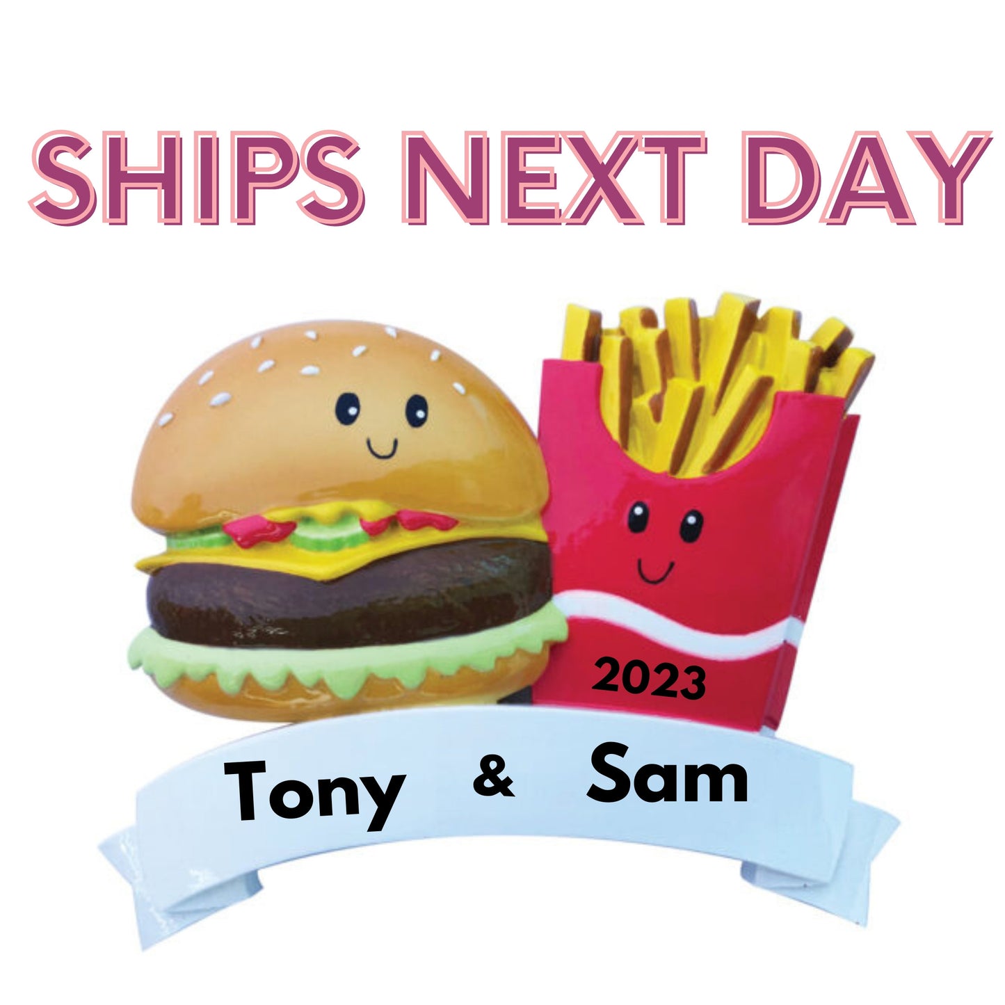 Personalized Couples Christmas Ornament Burger & Fries  ,Best Friends Ornament,Personalized Christmas Ornament,Personalized Couple Ornament