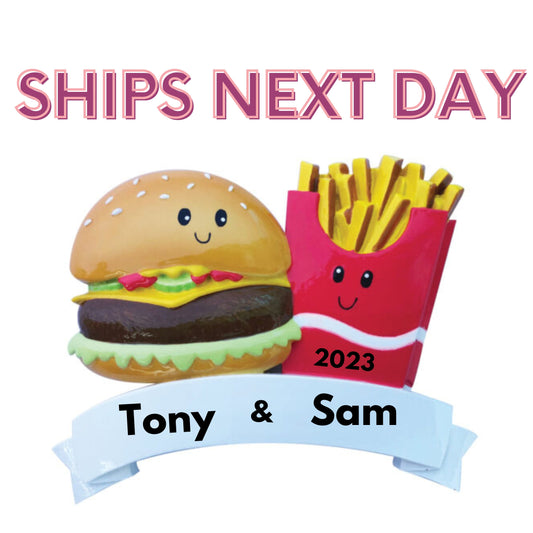 Personalized Couples Christmas Ornament Burger & Fries  ,Best Friends Ornament,Personalized Christmas Ornament,Personalized Couple Ornament