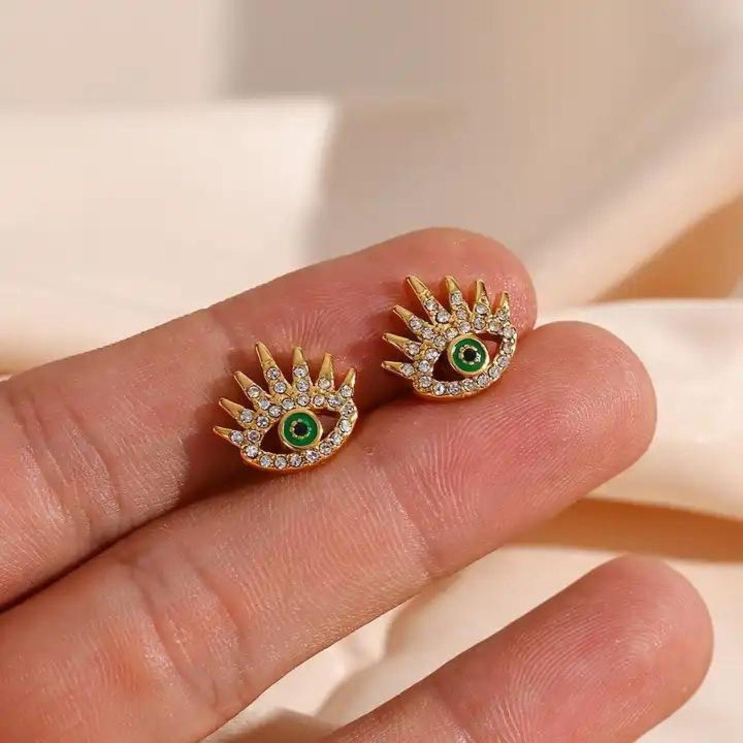 Gold Rhinestone Filed Evil Eye Earrings For Women