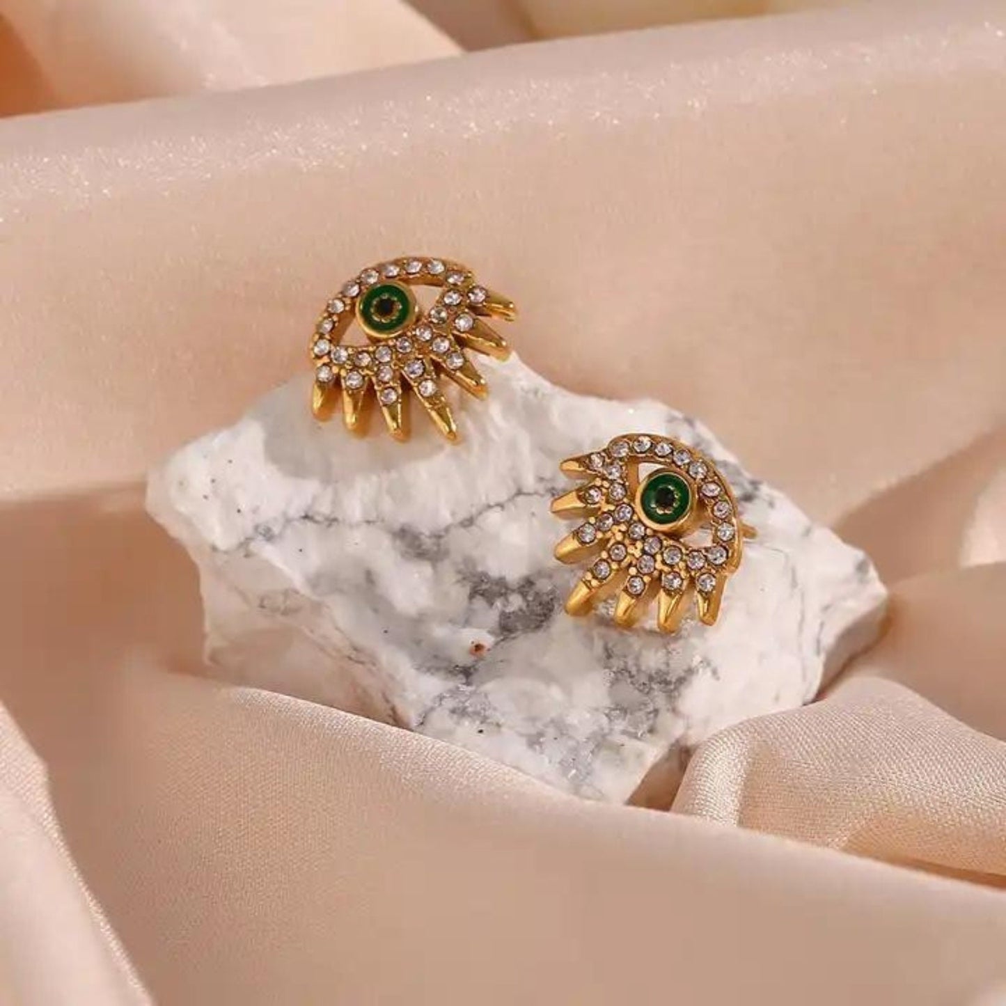 Gold Rhinestone Filed Evil Eye Earrings For Women