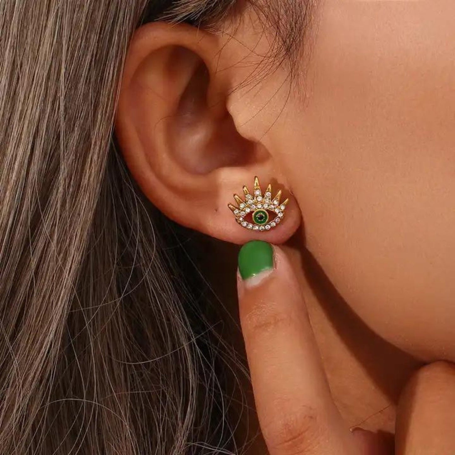 Gold Rhinestone Filed Evil Eye Earrings For Women