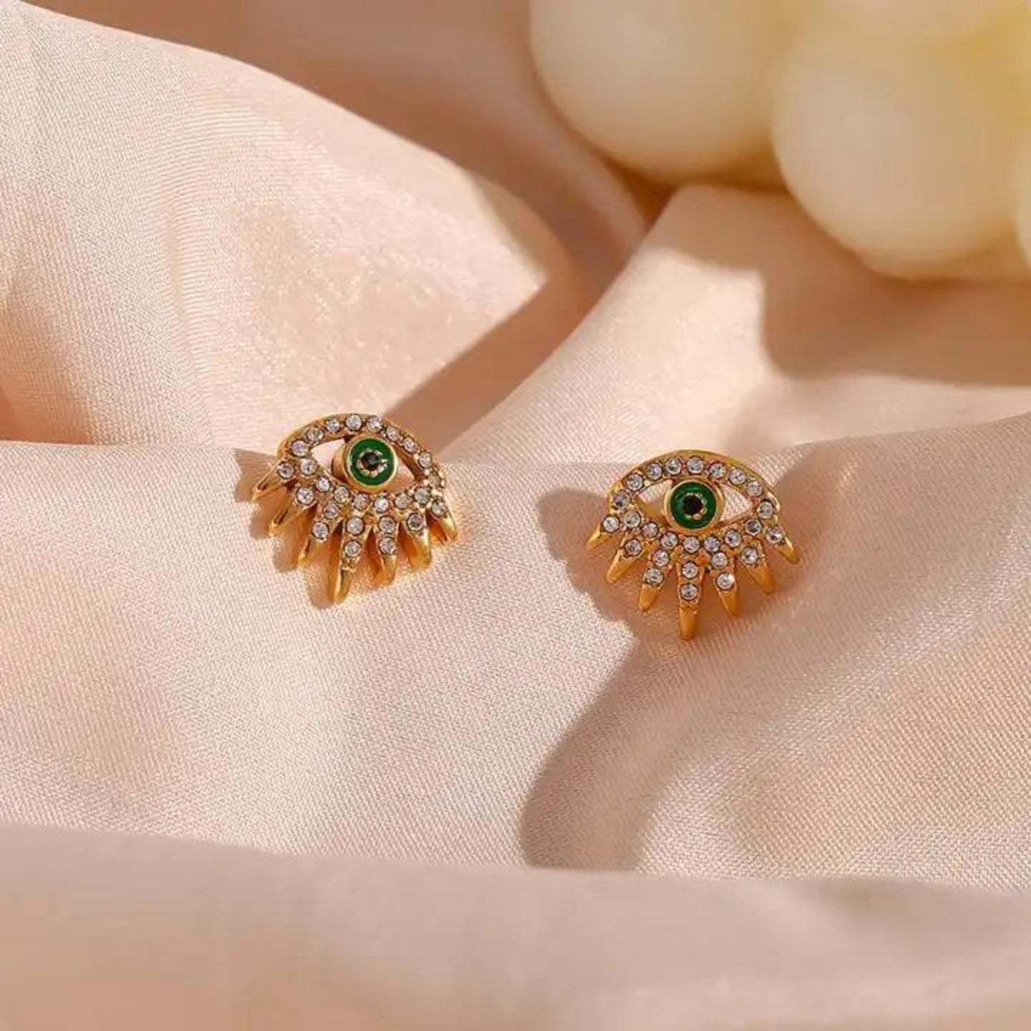 Gold Rhinestone Filed Evil Eye Earrings For Women