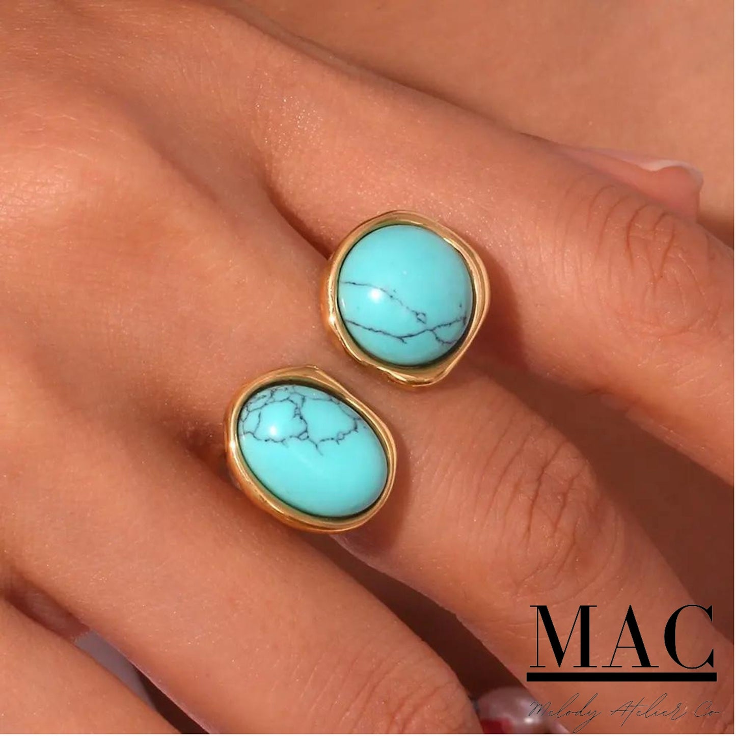 Turquoise Gemstone Ring,Turquoise Ring,Exaggerated Natural Stone Open Ring Turquoise Gemstone Rings Women Waterproof Jewelry,Vintage ring