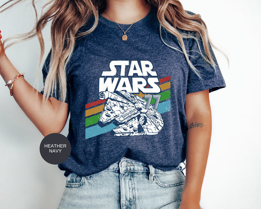 Star Wars Millennium Falcon Retro Rainbow Stripe Shirt,Retro Galaxy'S Edge shirts,Vintage Disney Star Wars Shirt,Star Wars Spaceship