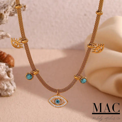 Evil Eye Necklace,Waterproof Evil eye necklace, Evil Eye Pendants Necklace,Vintage Turquoise Evil Eye Charm Chain Necklace Jewelry
