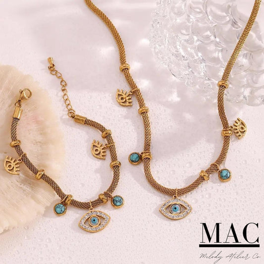 Evil Eye Necklace,Waterproof Evil eye necklace, Evil Eye Pendants Necklace,Vintage Turquoise Evil Eye Charm Chain Necklace Jewelry