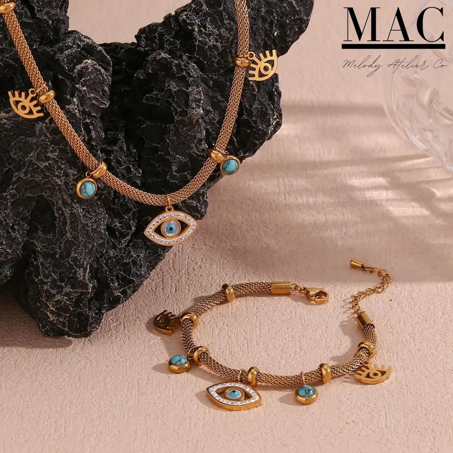 Evil Eye Necklace,Waterproof Evil eye necklace, Evil Eye Pendants Necklace,Vintage Turquoise Evil Eye Charm Chain Necklace Jewelry