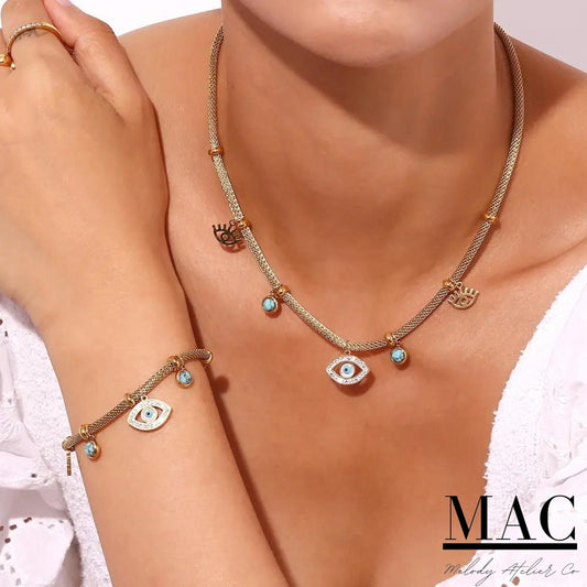 Evil Eye Necklace,Waterproof Evil eye necklace, Evil Eye Pendants Necklace,Vintage Turquoise Evil Eye Charm Chain Necklace Jewelry