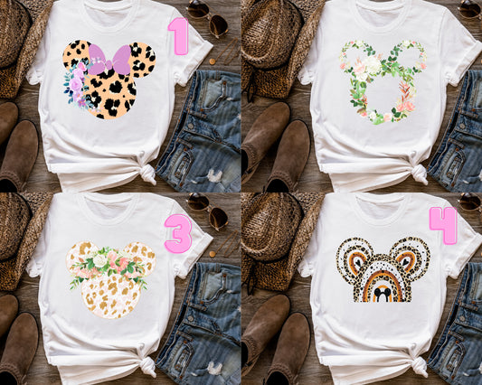 Disney Leopard print Minnie shirt,Women Floral Mickey Shirt,Flower Mickey Head Shirt,Disney Minnie Mickey Ear Shirt Leopard print Shirt