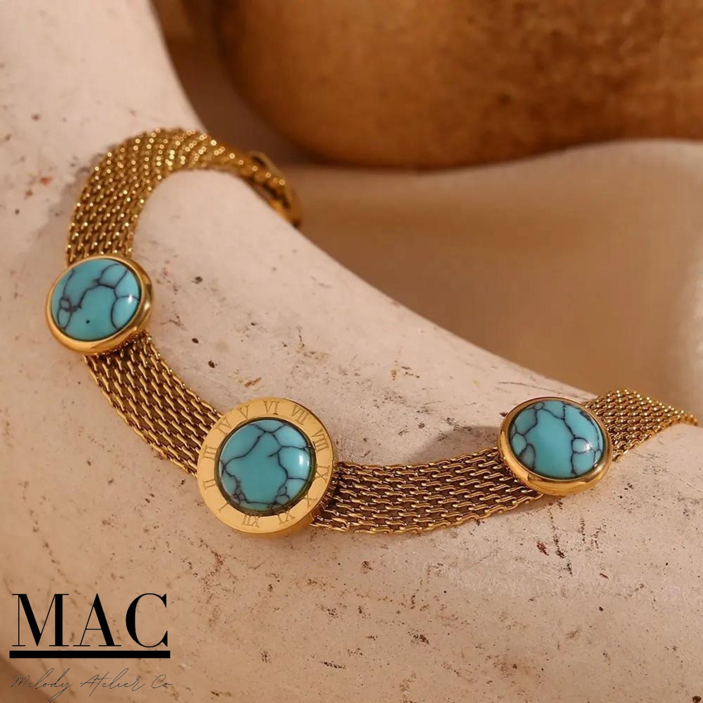 Turquoise Bracelet,Roman Numeral Round Turquoise Bracelet,Turquoise Jewelry,Natural Turquoise Stone Dainty Bracelet,Gift for Her