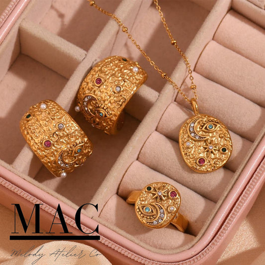 Sun Moon Necklace,Colorful Moon Star Pendant Necklace,Gold Plated Stainless Steel Women Jewelry,Crescent Moon Necklace