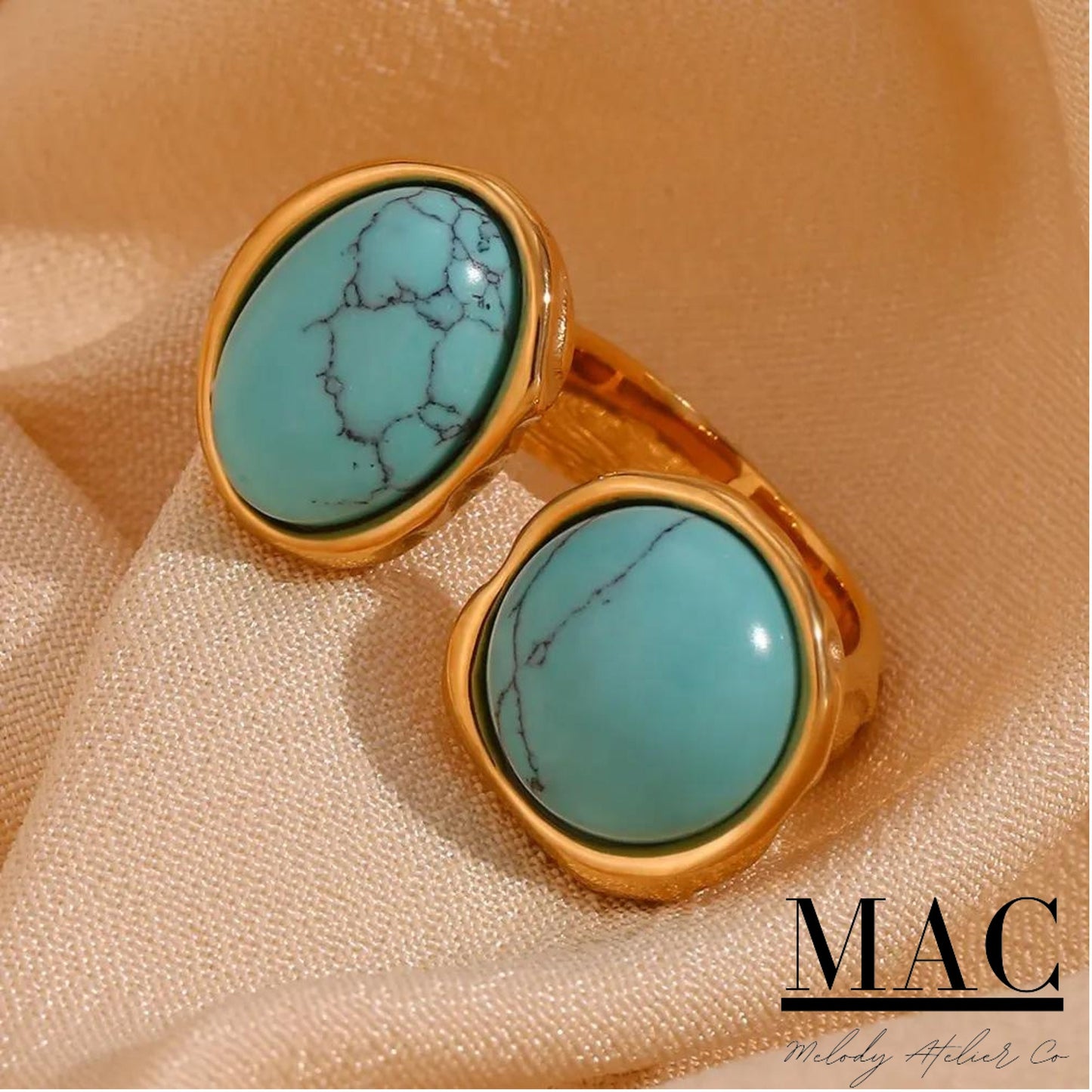 Turquoise Gemstone Ring,Turquoise Ring,Exaggerated Natural Stone Open Ring Turquoise Gemstone Rings Women Waterproof Jewelry,Vintage ring