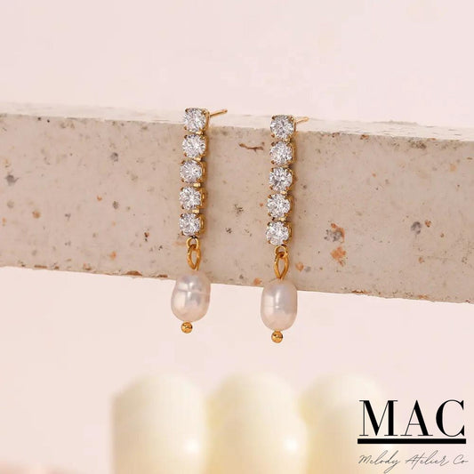 Pearl Stud Earring,Bridesmaid gift,Diamond Earrings,Dainty Pearl Drop Earrings,Wedding Jewelry,Mothers day Gift,Pearl&Diamond Stud Earrings