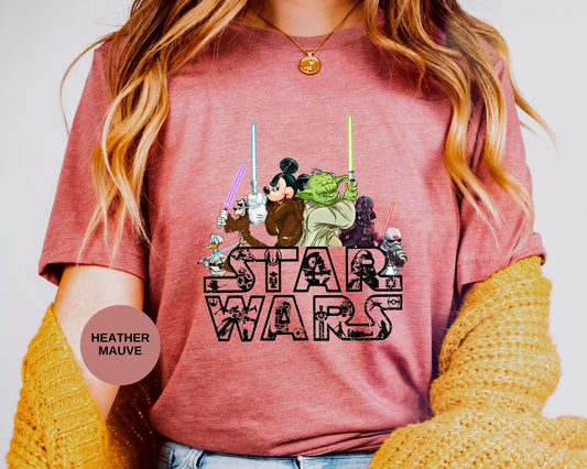 Star Wars Disney Characters Shirt,Star Wars Mickey And Friends T-Shirt,Disney Baby Yoda And Darth Vader Tee,Mickey Jedi Master Yoda Shirt