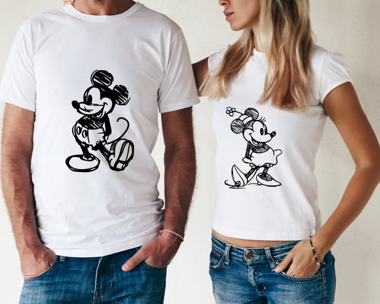 Disney Sketch Shirt,Disney couple shirt,Mickey Minnie Family Shirt,Disney Matching Shirts,Disney Silhouette Couple Shirt,Retro Disney Shirt