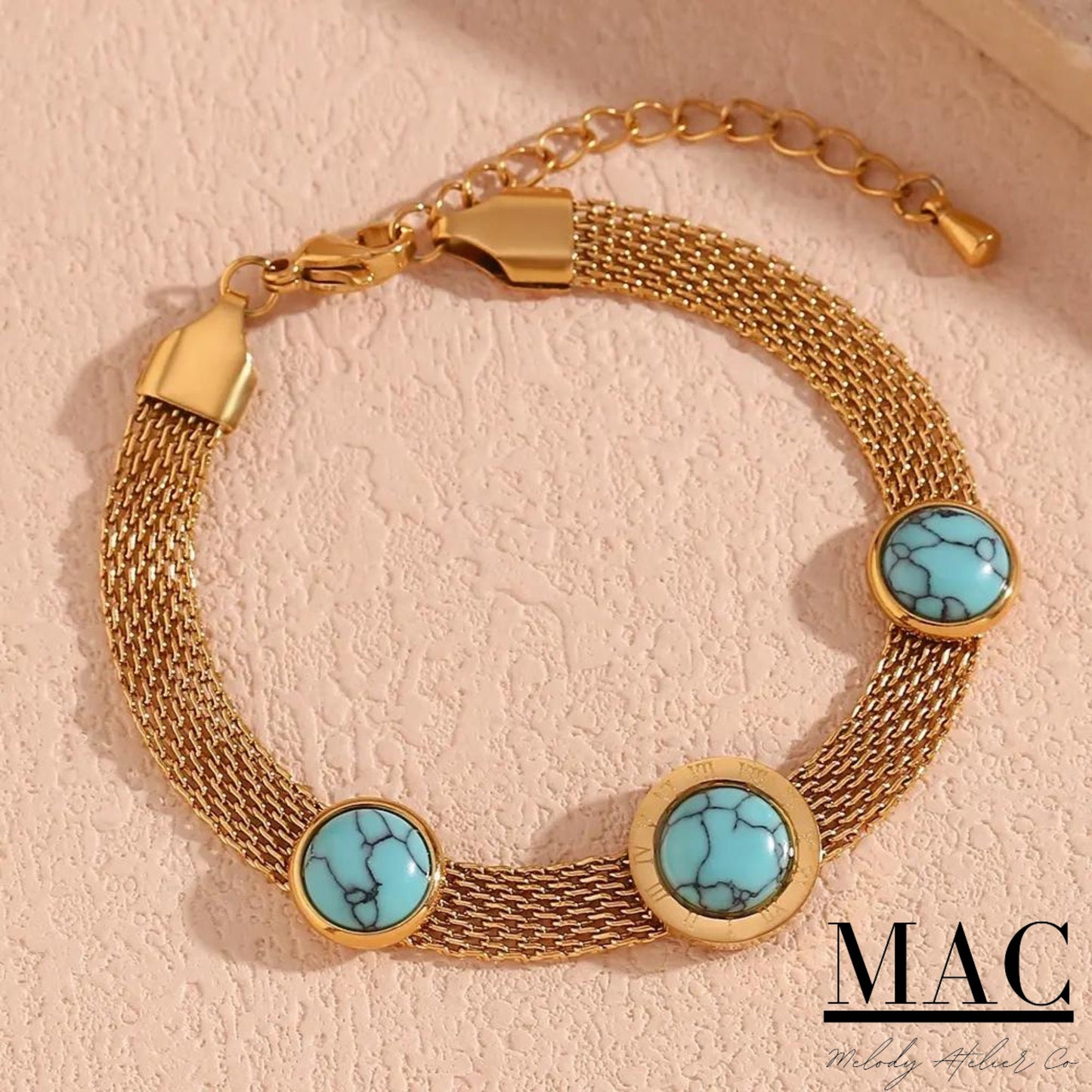 Turquoise Bracelet,Roman Numeral Round Turquoise Bracelet,Turquoise Jewelry,Natural Turquoise Stone Dainty Bracelet,Gift for Her
