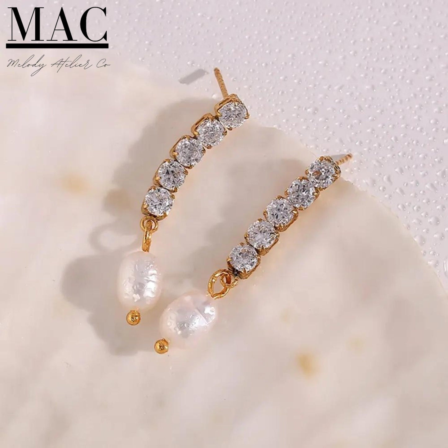 Pearl Stud Earring,Bridesmaid gift,Diamond Earrings,Dainty Pearl Drop Earrings,Wedding Jewelry,Mothers day Gift,Pearl&Diamond Stud Earrings