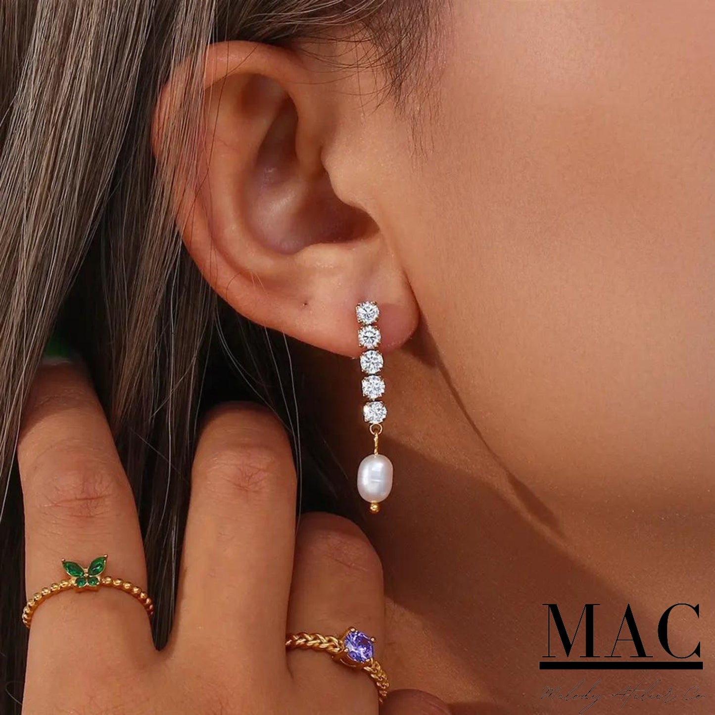 Pearl Stud Earring,Bridesmaid gift,Diamond Earrings,Dainty Pearl Drop Earrings,Wedding Jewelry,Mothers day Gift,Pearl&Diamond Stud Earrings